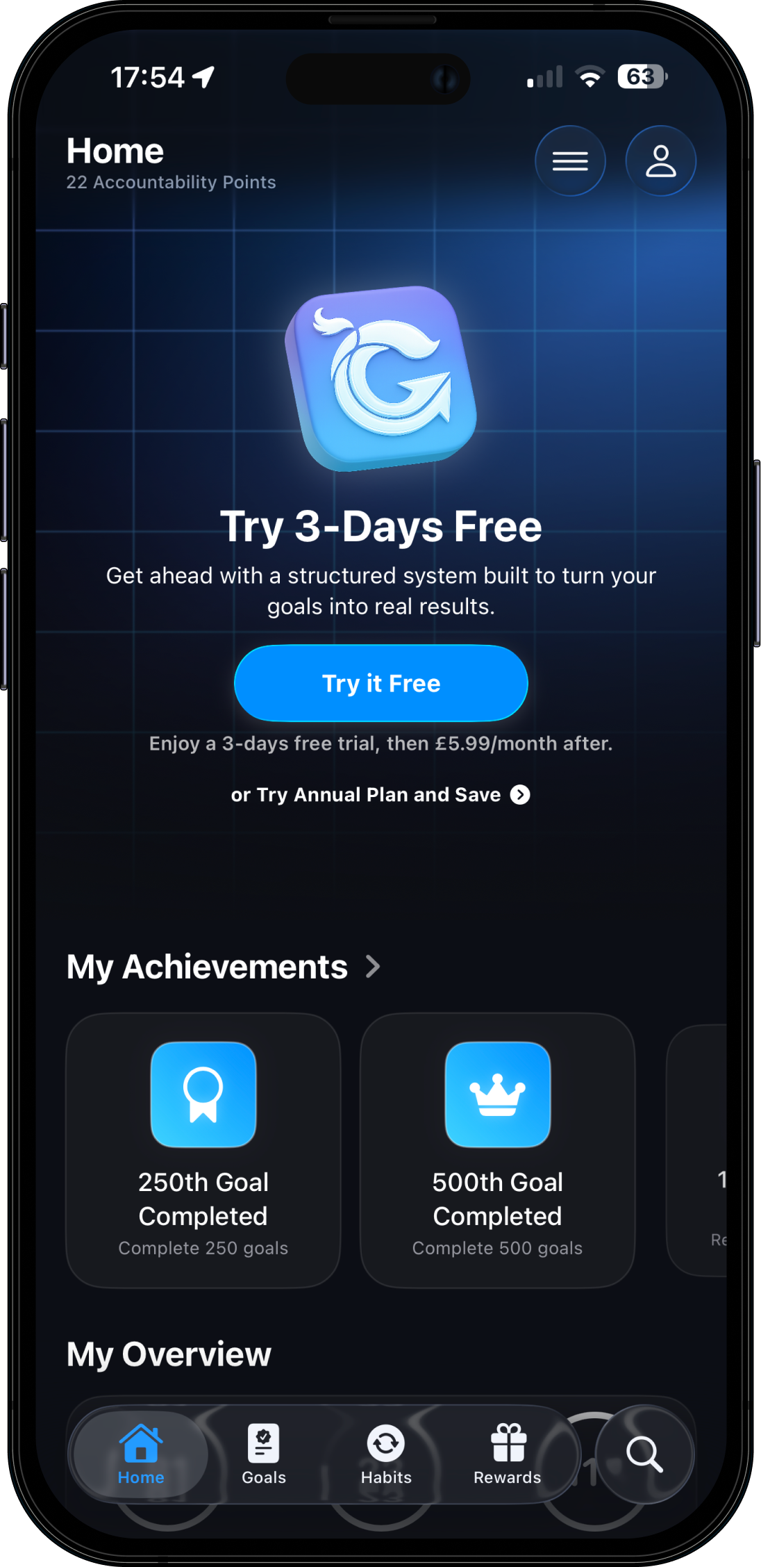 Goalsreach home screen
